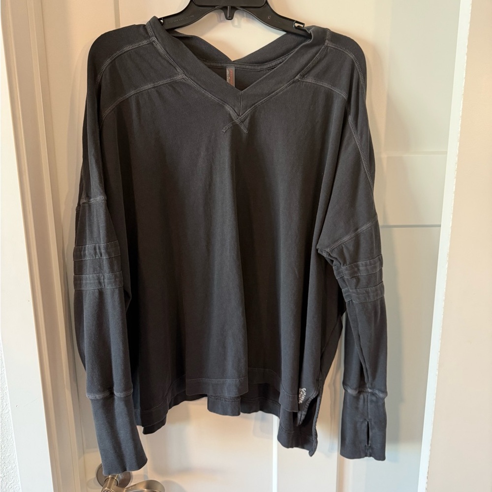 FP Movement by Free People Charcoal Black Oversized V-Neck Pullover Hoodie